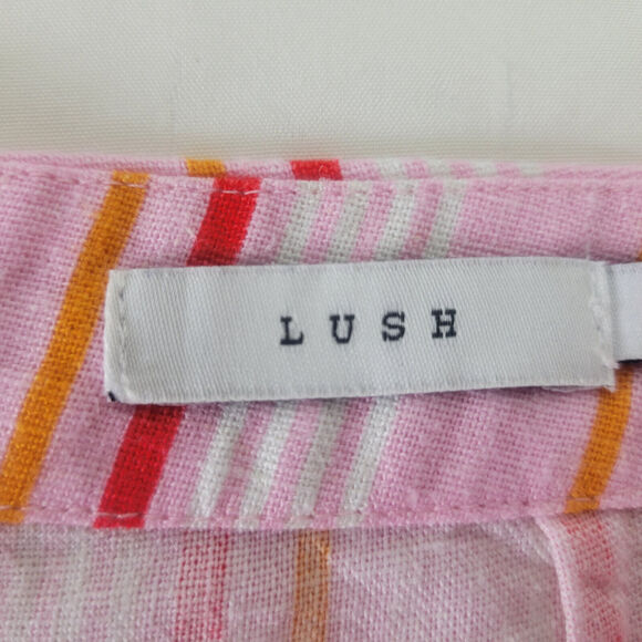 Lush Shorts Womens Small Pink Linen Blend High Rise Mom Candy Striped Zip Up - Picture 7 of 13